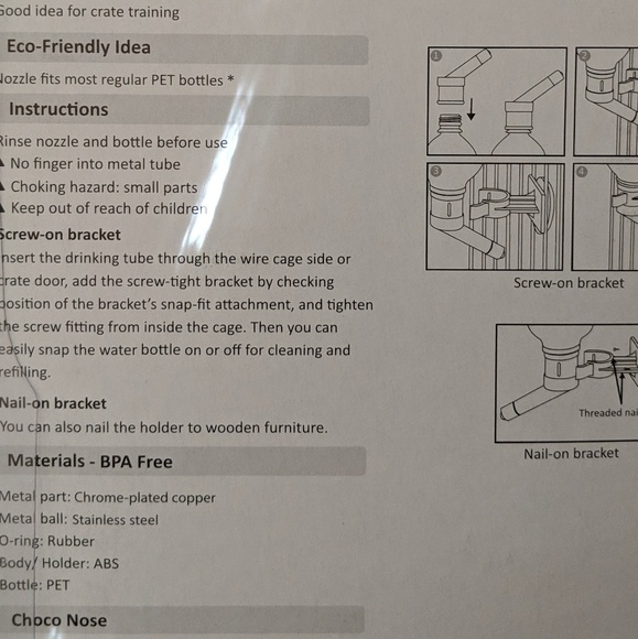 Small Animal Water Bottle Choco Nose BPA Free - Picture 4 of 4